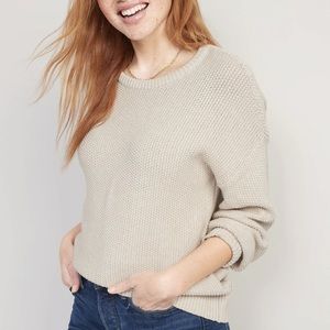 Old Navy Large Sweater Tunic Length Oatmeal Cream Long Sleeve Chunky Textured